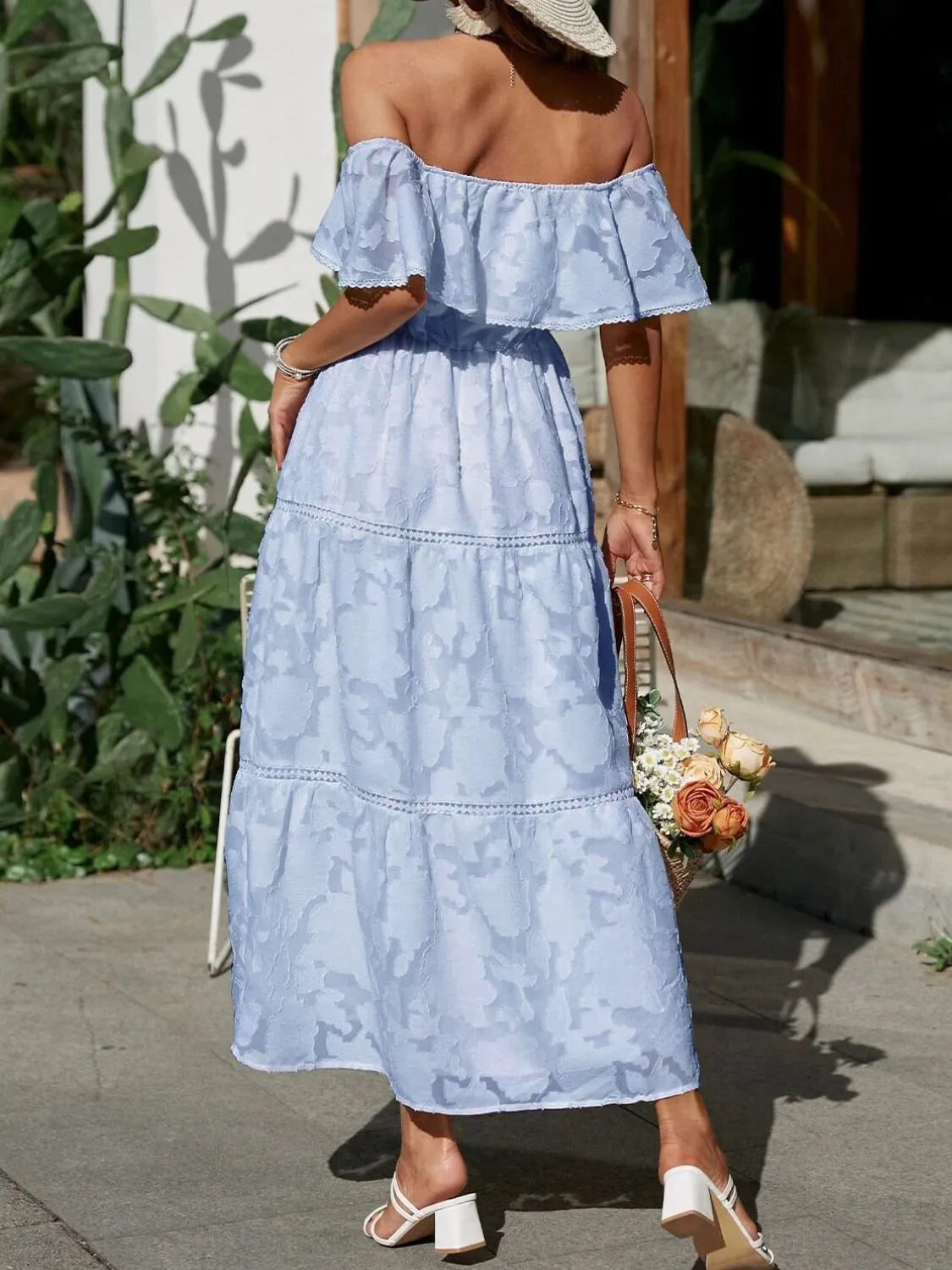 Off Shoulder Layered Maxi Dress for Wedding Guests for Women