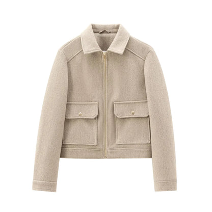 Cropped Bomber Jacket with Zipper for Women