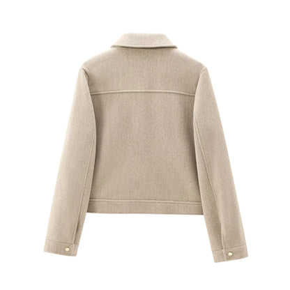 Cropped Bomber Jacket with Zipper for Women