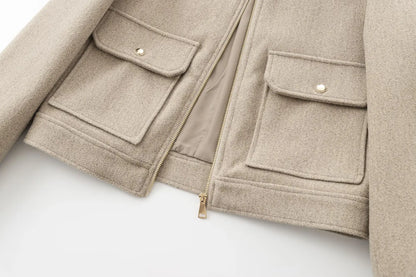 Cropped Bomber Jacket with Zipper for Women