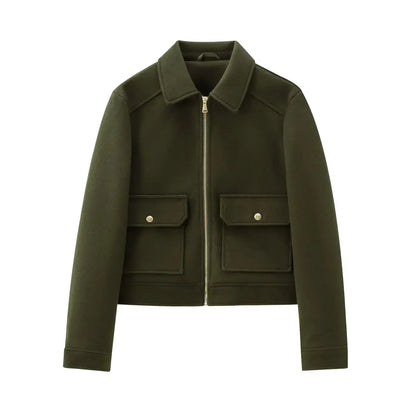 Cropped Bomber Jacket with Zipper for Women