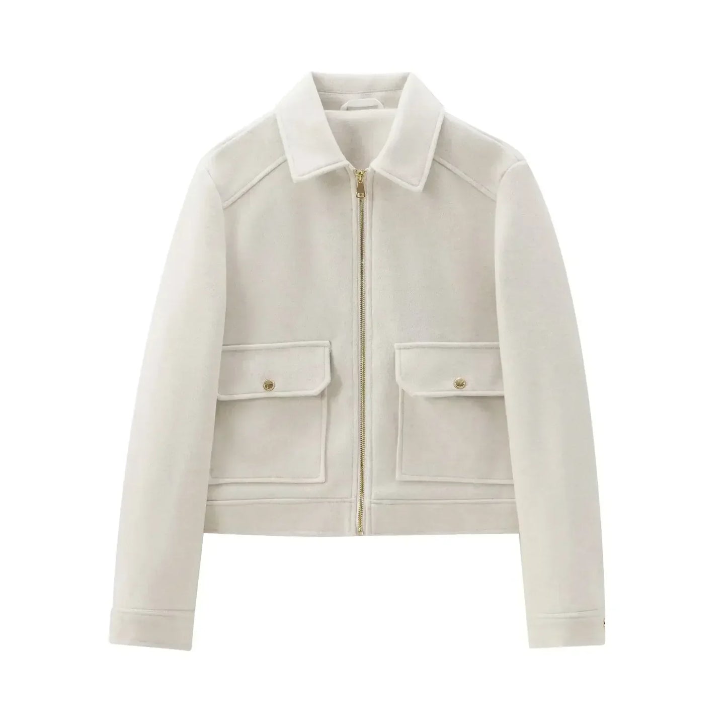 Cropped Bomber Jacket with Zipper for Women