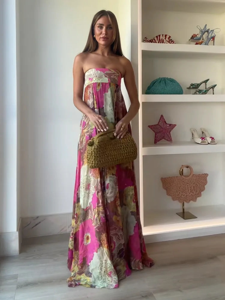 Strapless Floral Maxi Dress for Wedding Guests for Women