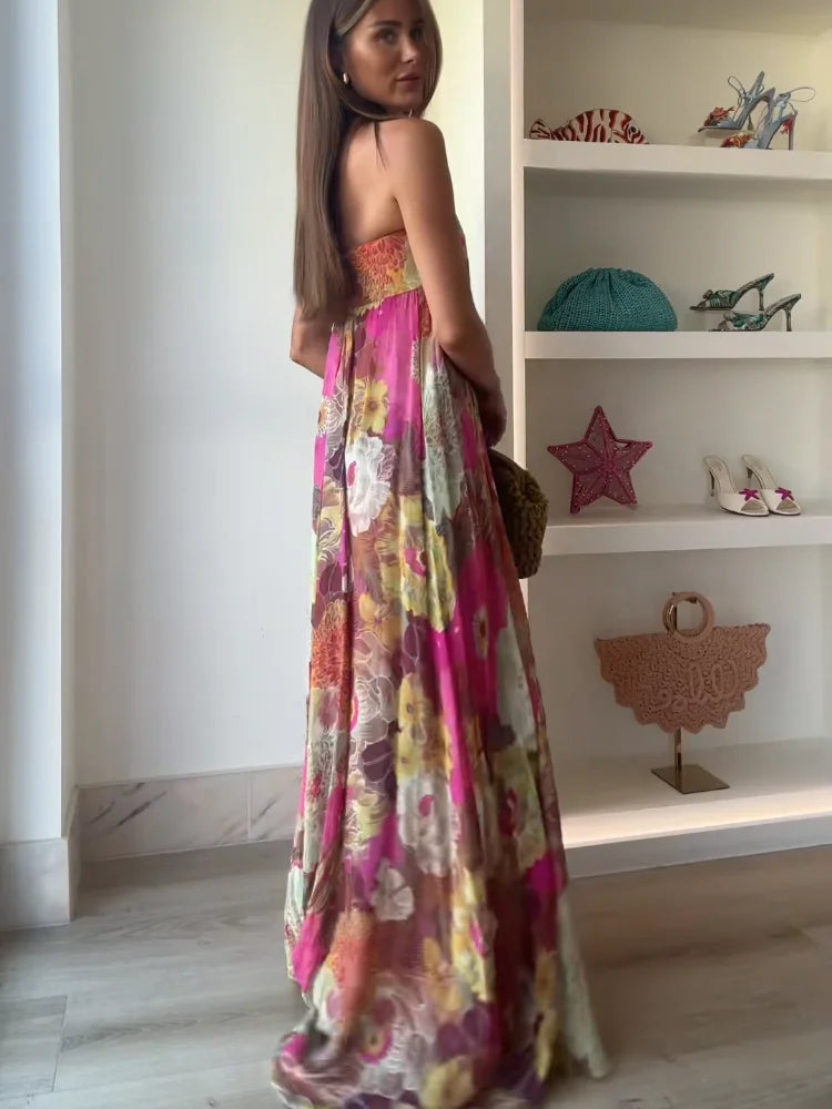 Strapless Floral Maxi Dress for Wedding Guests for Women
