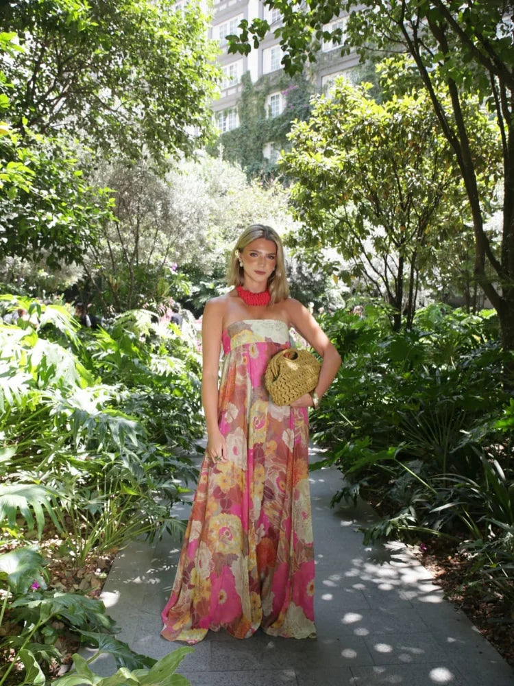 Strapless Floral Maxi Dress for Wedding Guests for Women