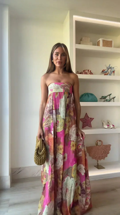 Strapless Floral Maxi Dress for Wedding Guests for Women