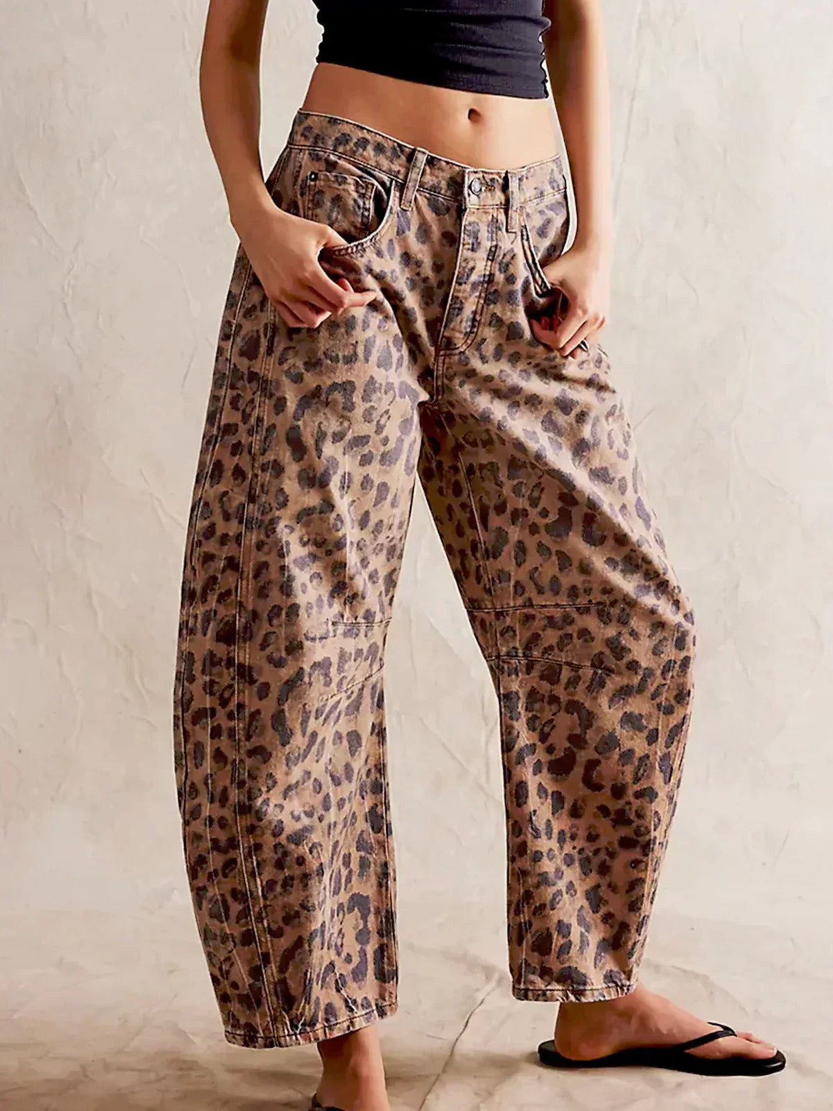 Leopard Print Jeans with Wide Legs for Women
