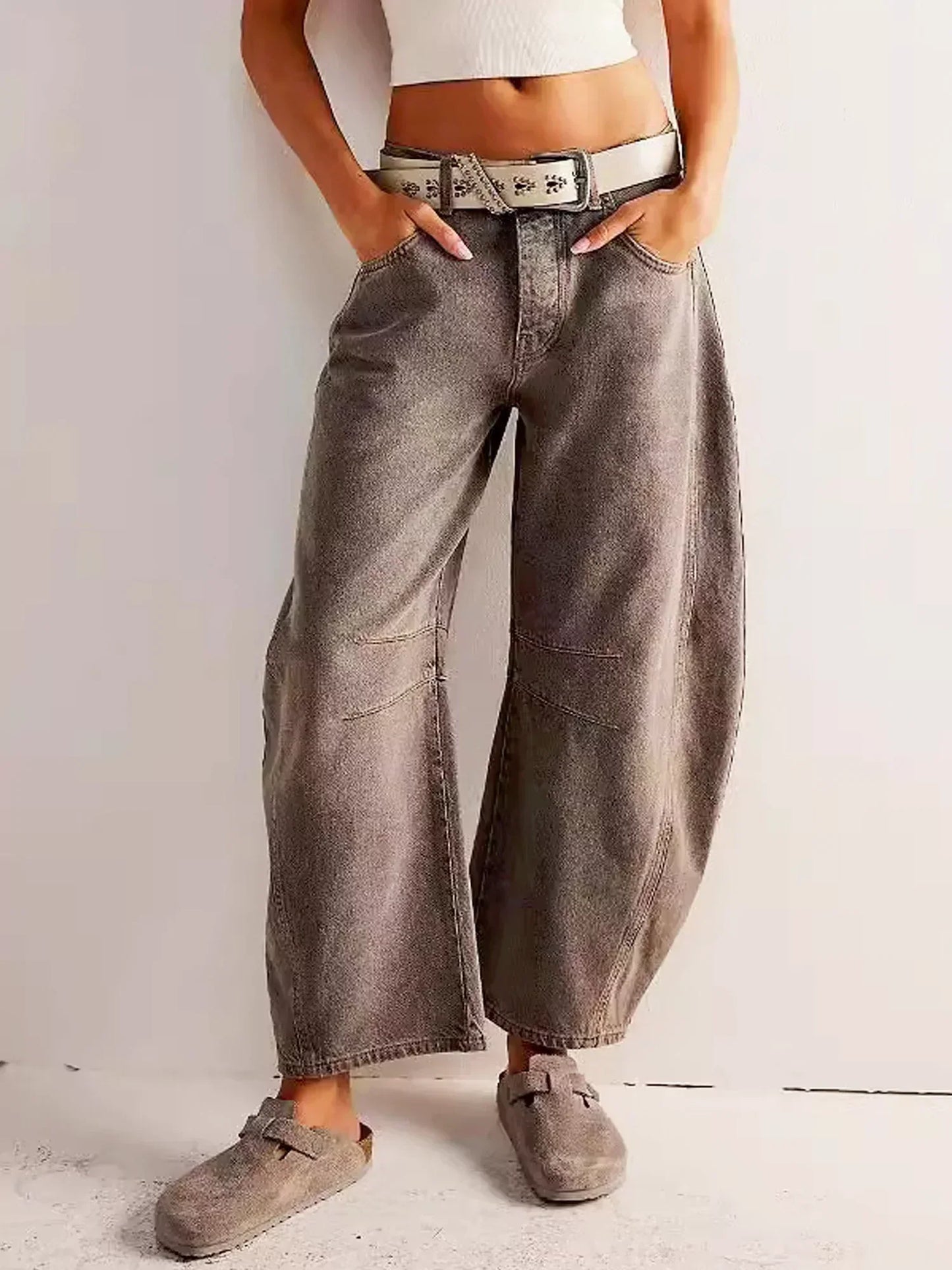 Leopard Print Jeans with Wide Legs for Women