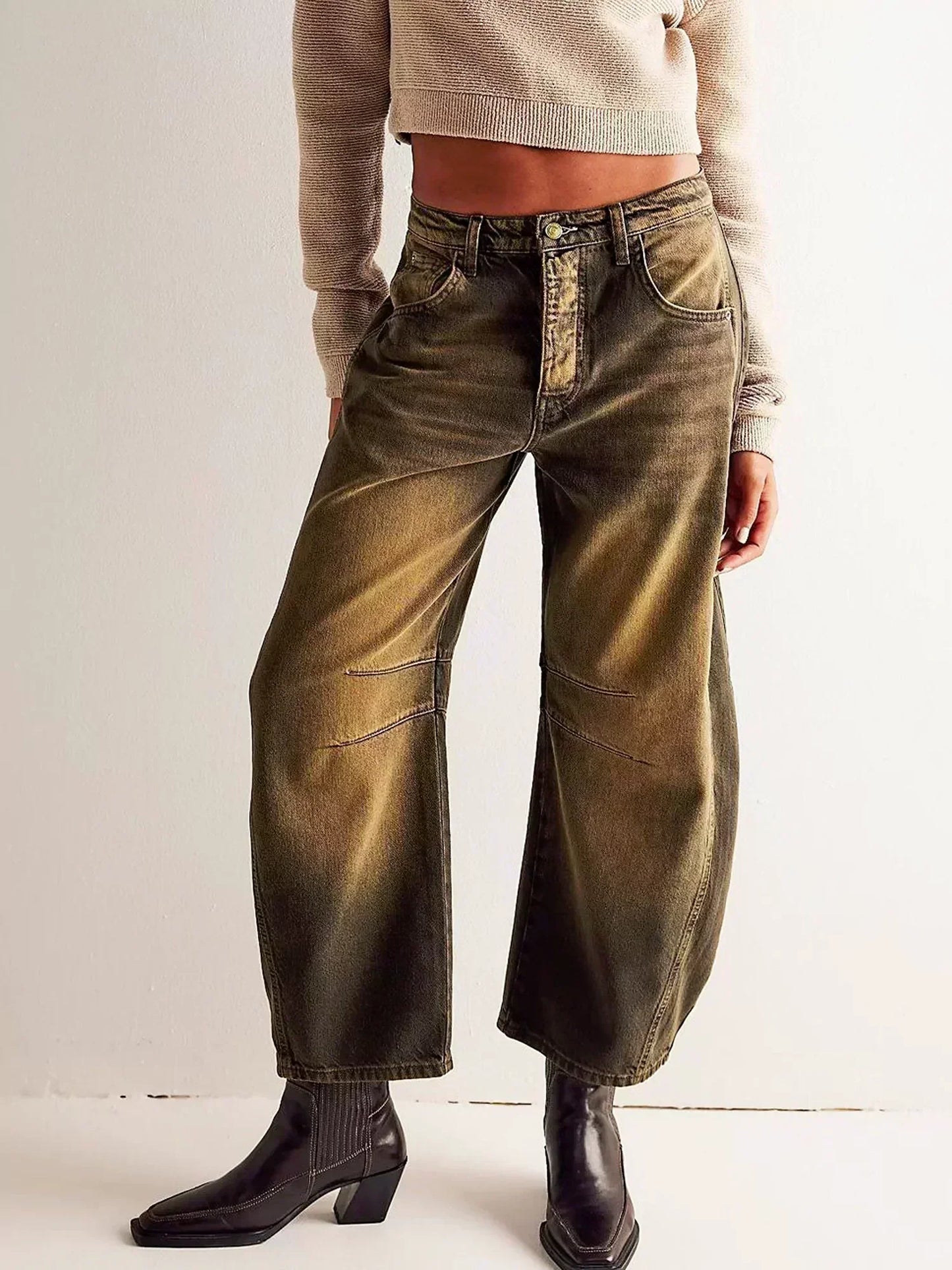 Leopard Print Jeans with Wide Legs for Women