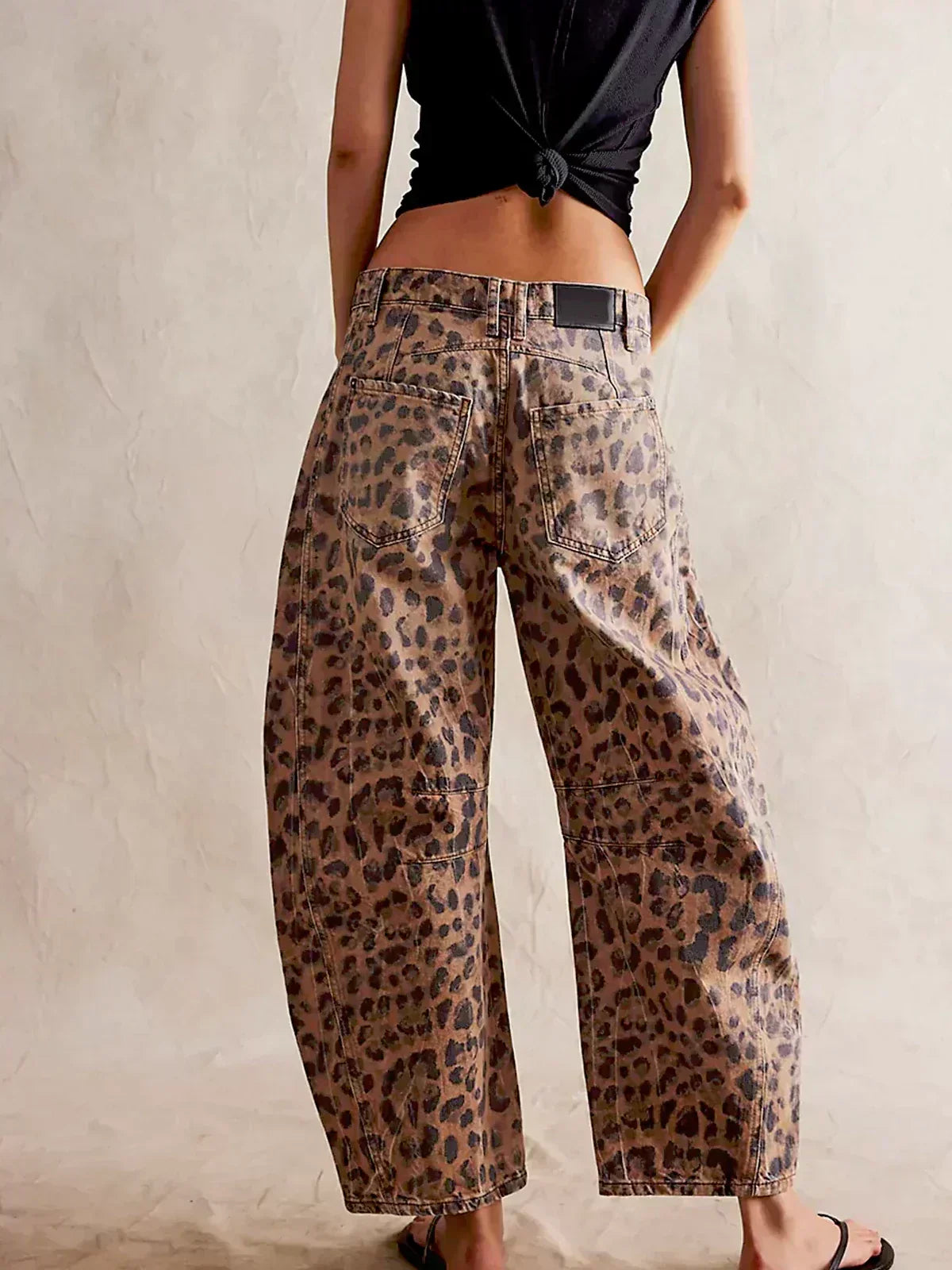 Leopard Print Jeans with Wide Legs for Women