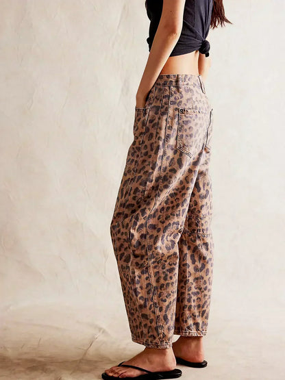 Leopard Print Jeans with Wide Legs for Women