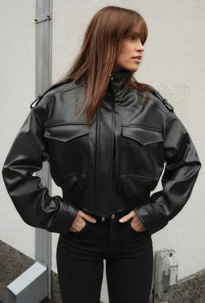Biker Style Jacket With Zipper for Women