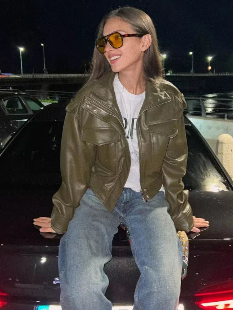 Biker Style Jacket With Zipper for Women