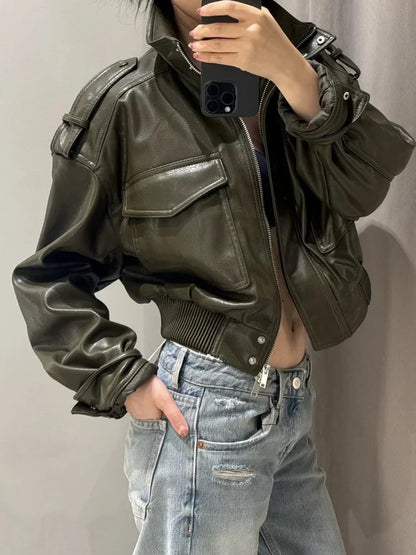 Biker Style Jacket With Zipper for Women