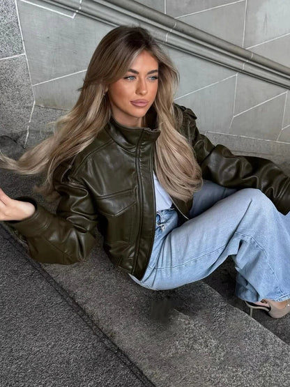 Biker Style Jacket With Zipper for Women