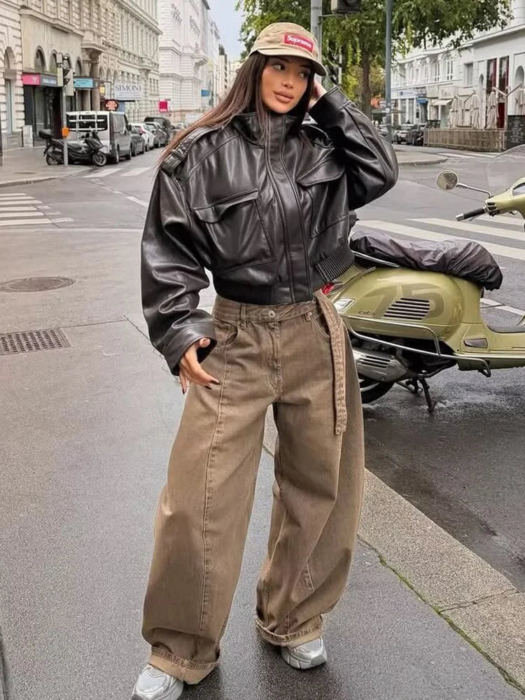 Biker Style Jacket With Zipper for Women